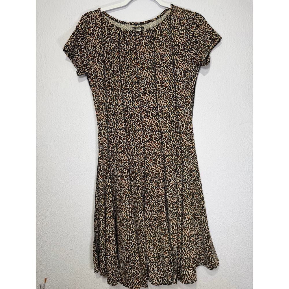 Vintage Haani Leopard Print Midi Dress PM Y2K Grunge Coquette Femme Fitted Flare